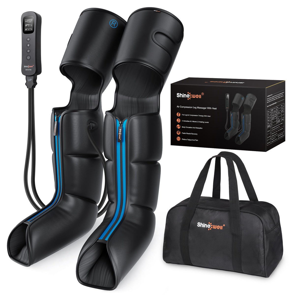 SHINE WELL air compression massager session for leg comfort and circulation.