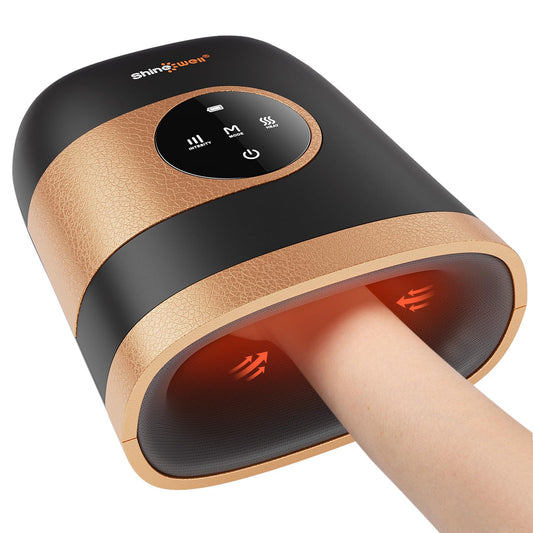 SHINE WELL hand massager cordless design highlighting portability for on-the-go relief