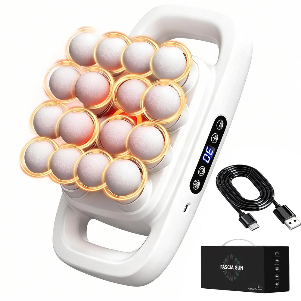 Shineforu 16-head massage gun overview showing full-body relief potential