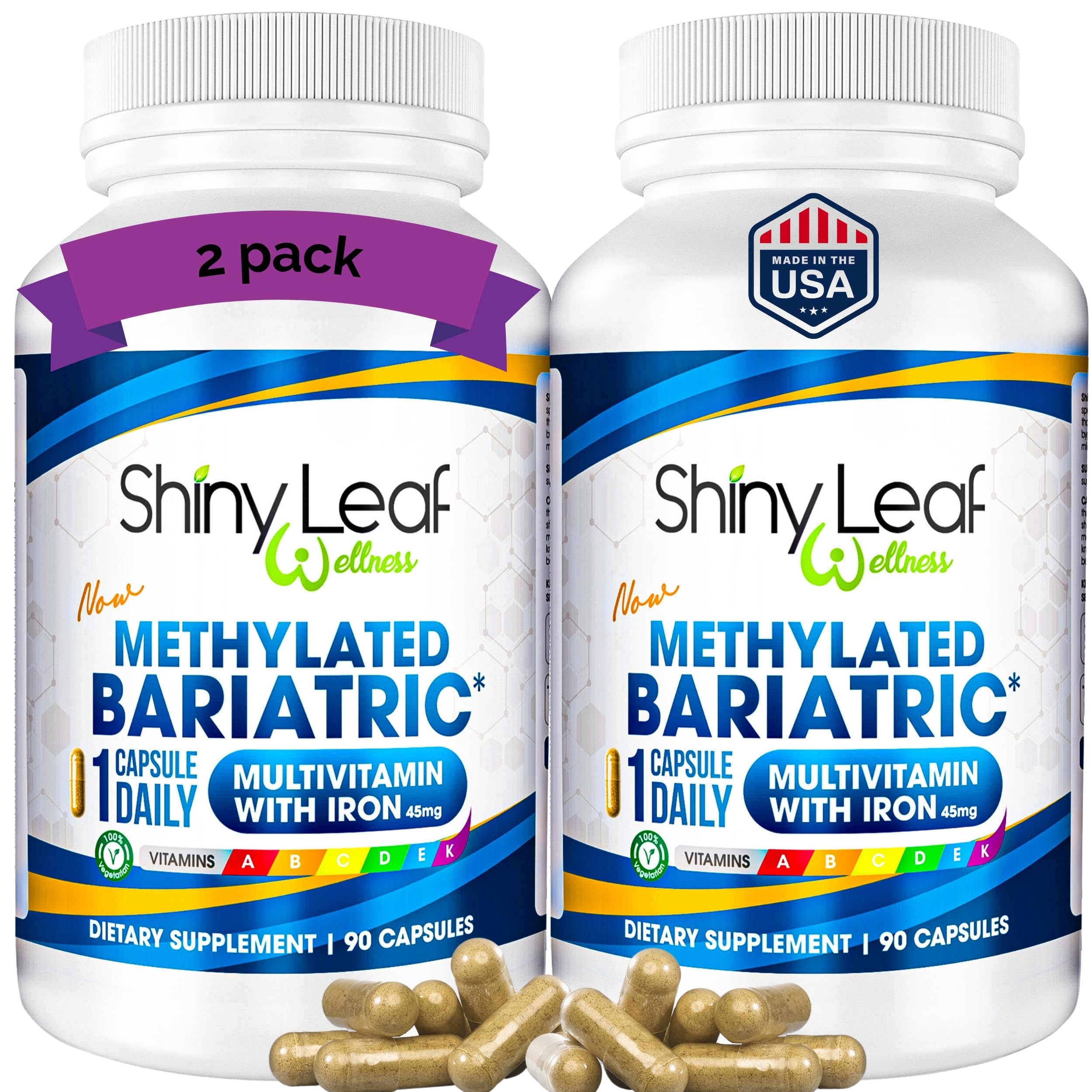 Shiny Leaf Methylated Bariatric Multivitamin bottle pour for easy daily routine