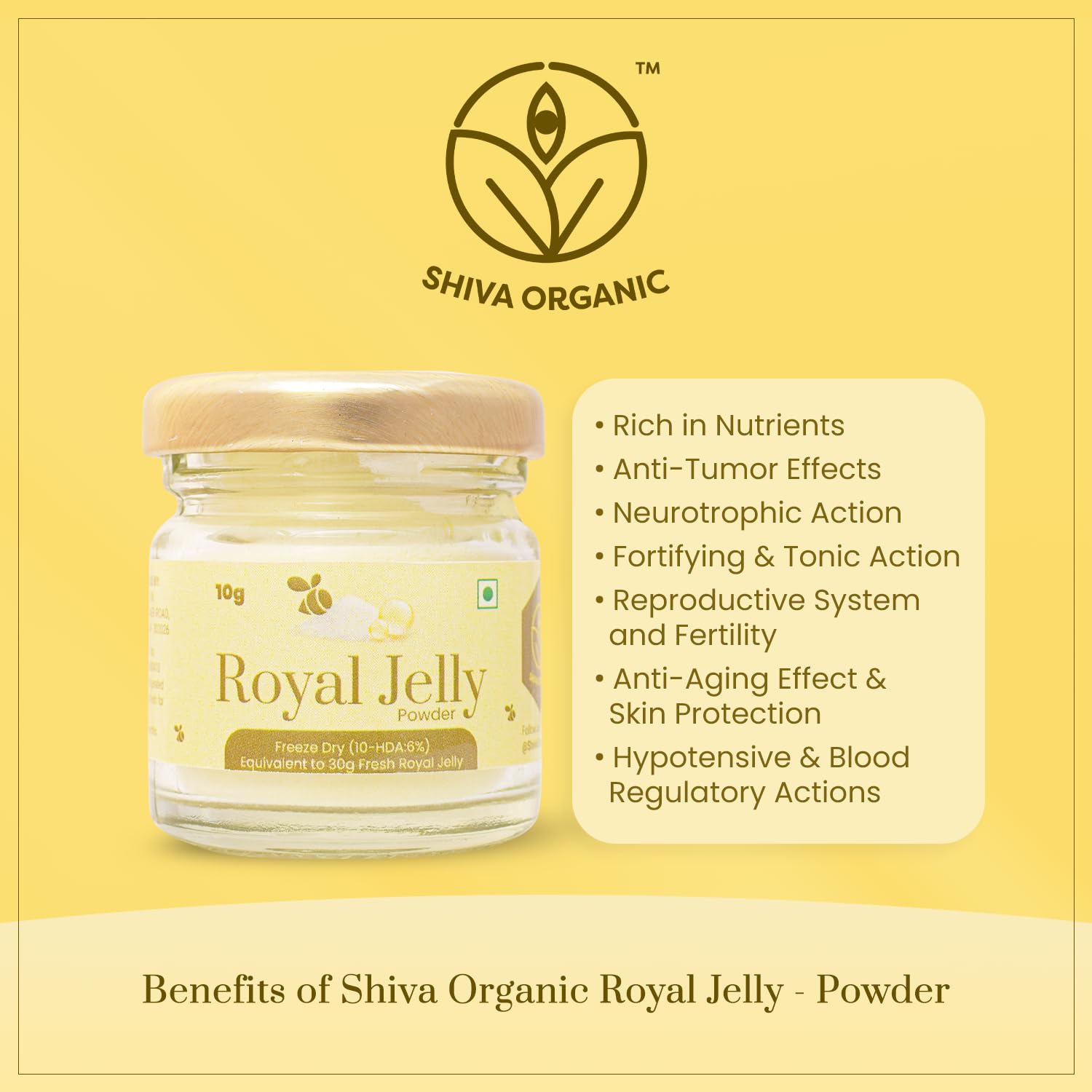 Shiva Organic Royal Jelly Powder freshness seal ensuring product integrity.