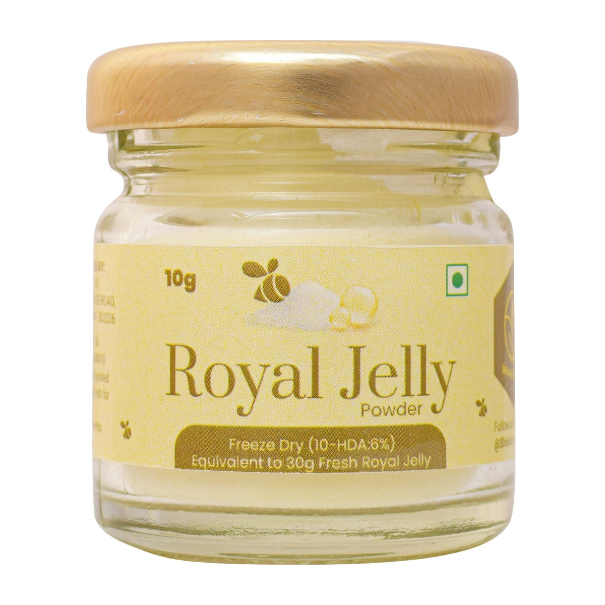 Shiva Organic Royal Jelly Powder front view in jar, highlighting premium immune-support nutrition.