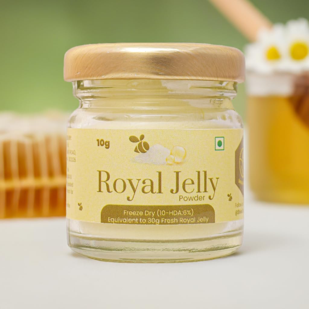 Shiva Organic Royal Jelly Powder jar close-up, emphasizing rich minerals and vitamins.