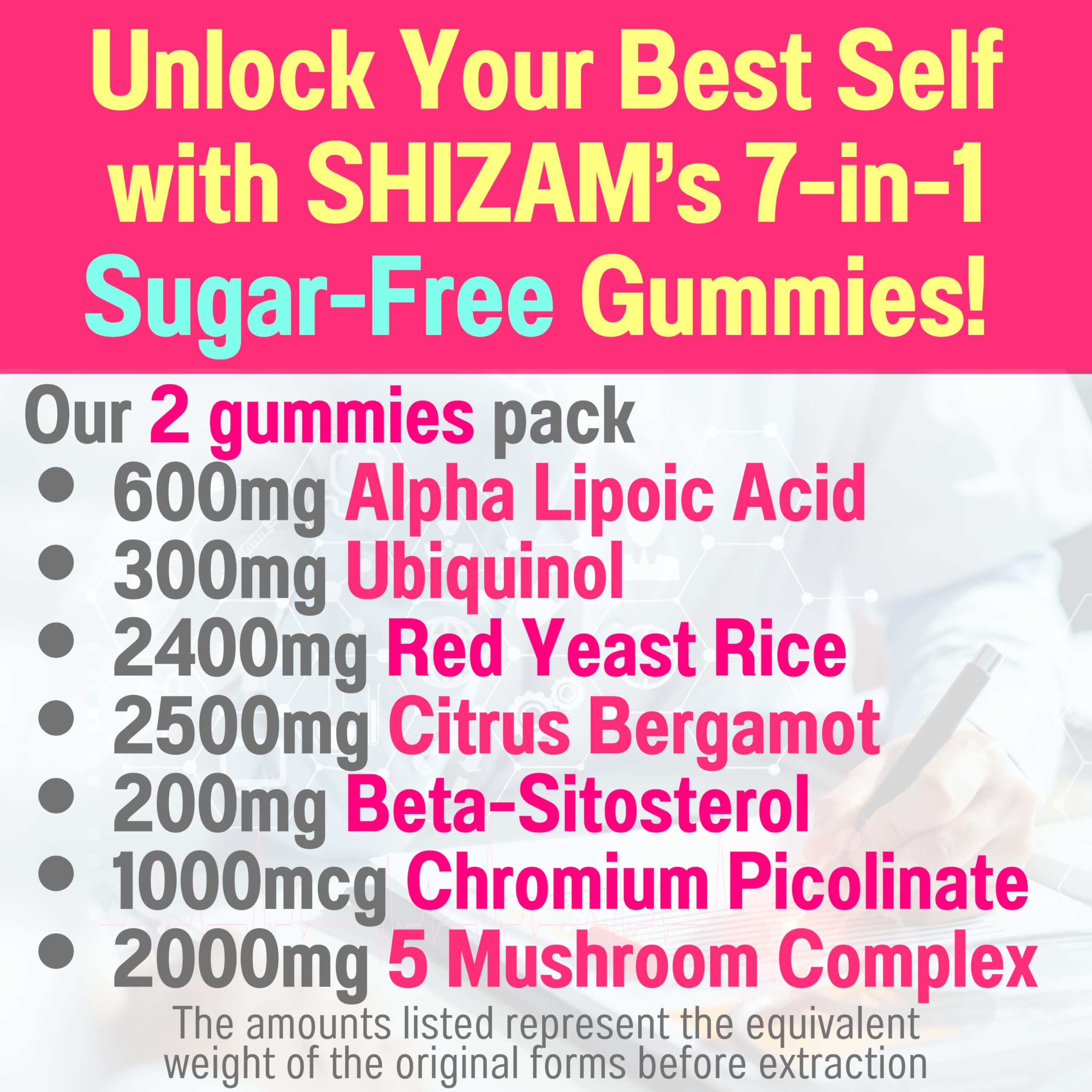 SHIZAM umami orchard gummies close-up highlighting sugar-free formula for daily wellness.