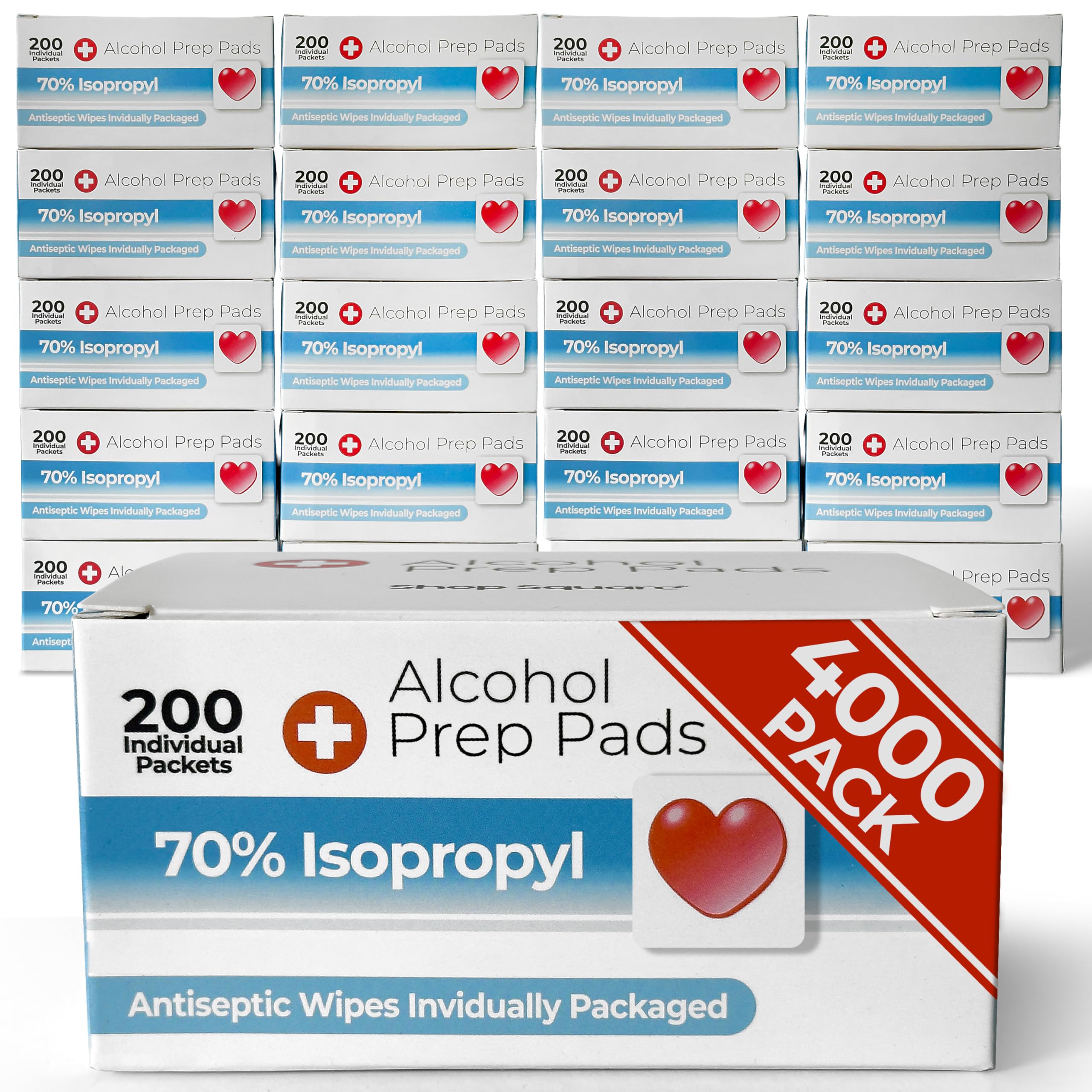 Shop Square alcohol prep pads front-packaging view for quick access