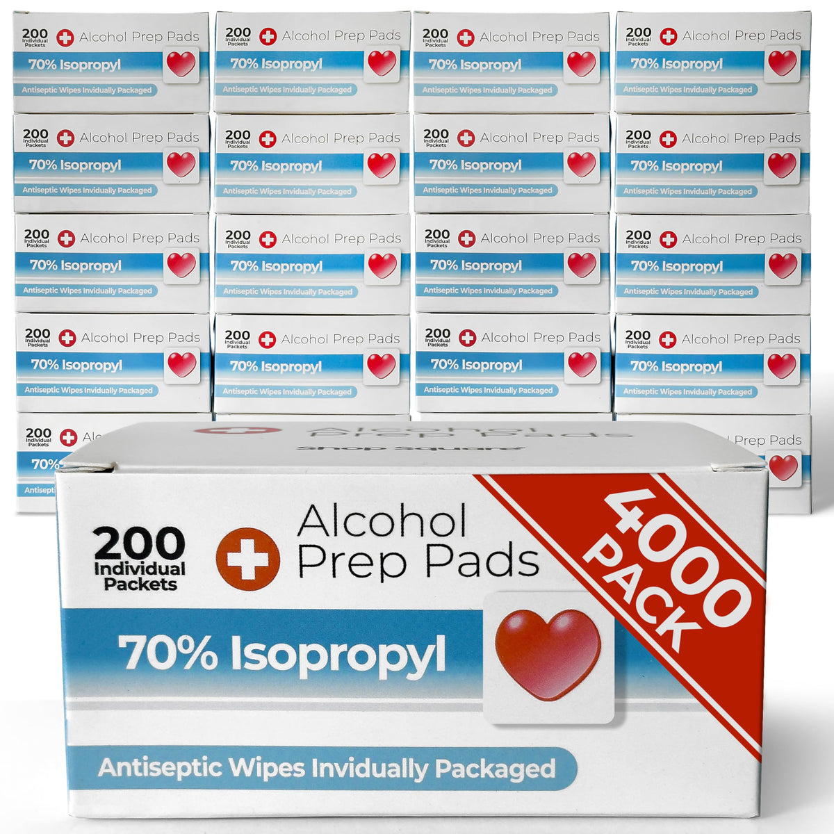 Shop Square alcohol prep pads front-packaging view for quick access