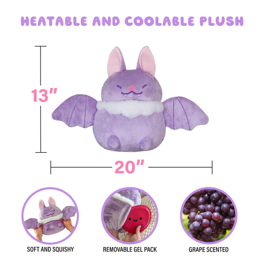 Shopzoki grape bat plush in action, showing soft fur for cuddling.