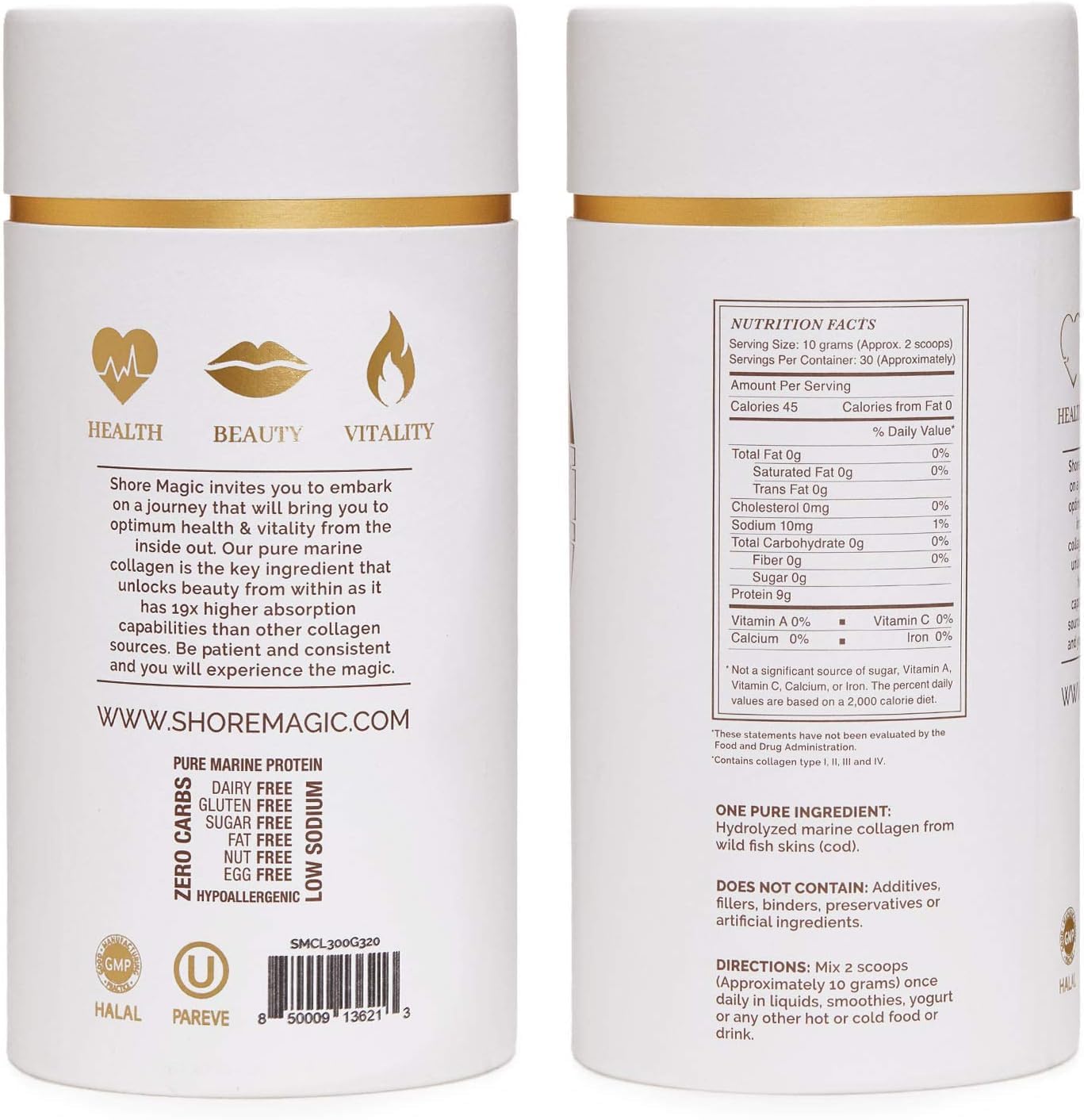Shore Magic Marine Collagen Powder label detail confirms wild-caught sourcing