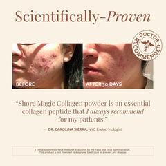 Unflavored odorless Shore Magic collagen blends into coffee or yogurt