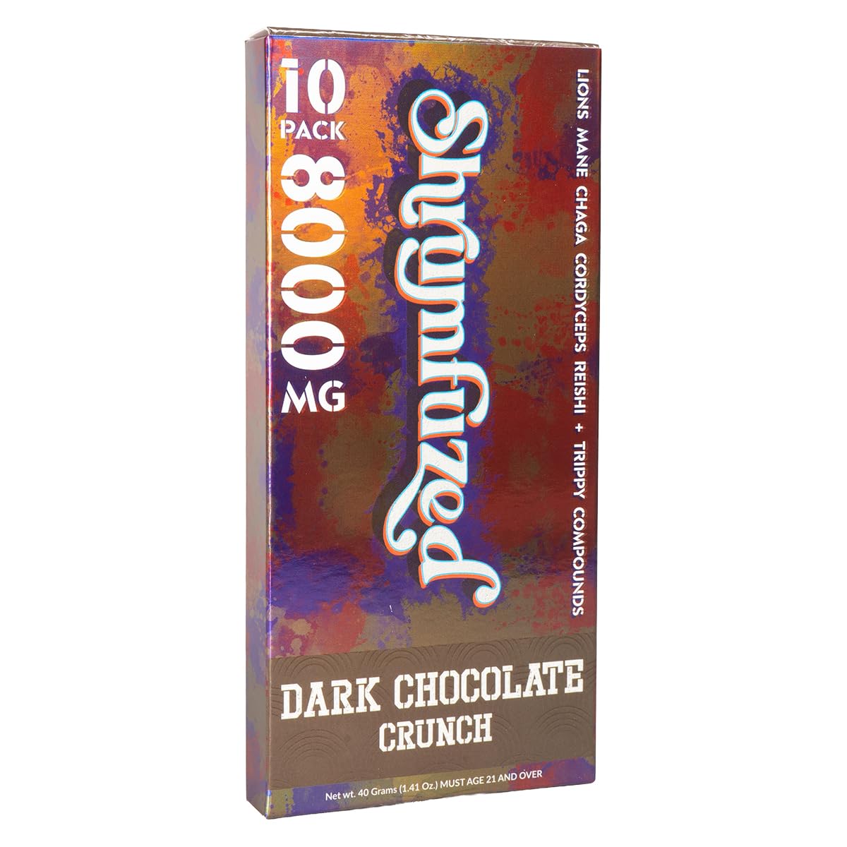 Shrumfuzed front label highlights premium mushroom blend for mental clarity.