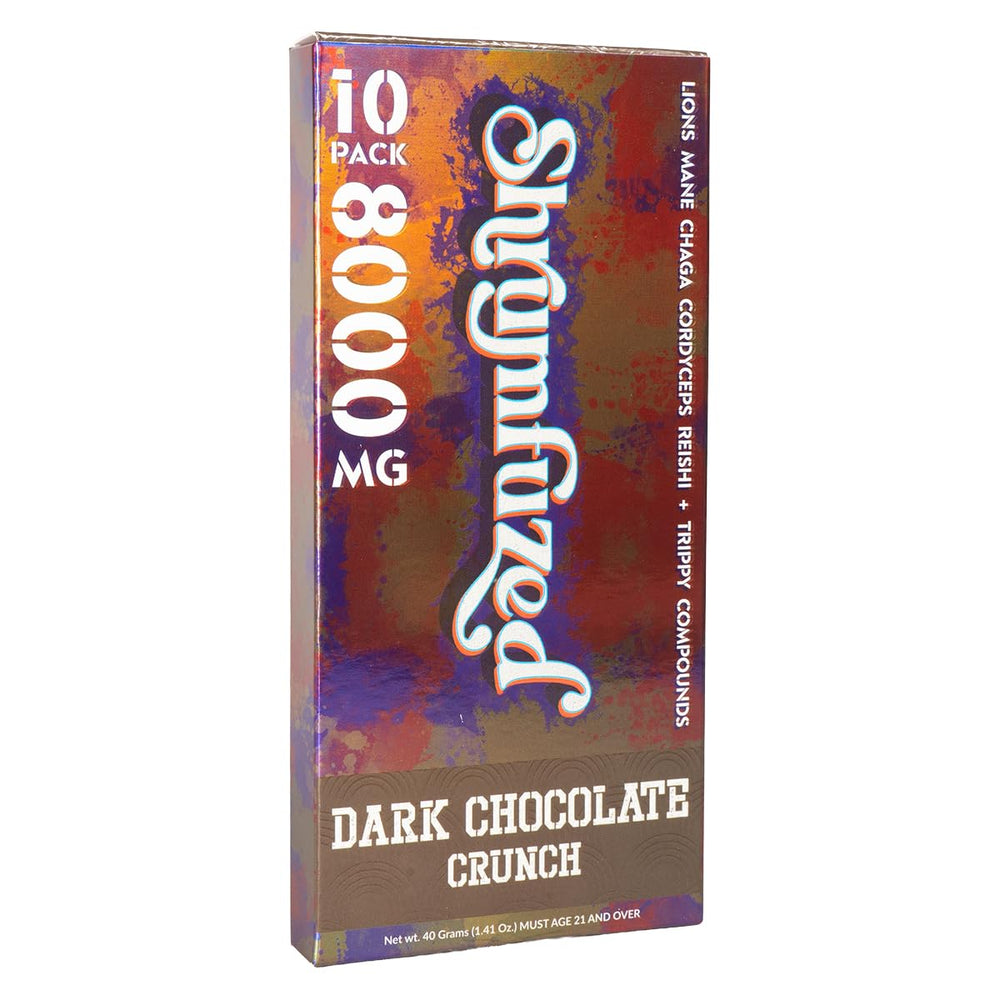 Shrumfuzed front label highlights premium mushroom blend for mental clarity.
