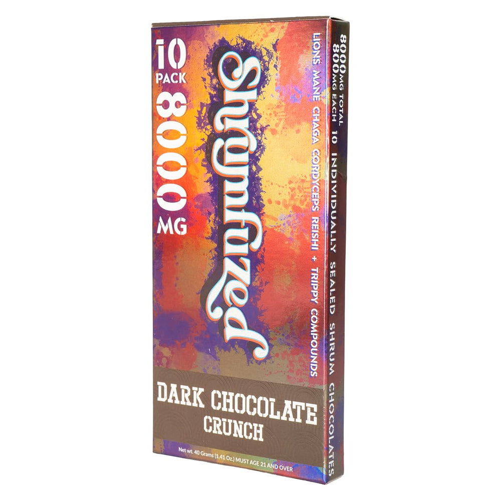 Shrumfuzed dark chocolate crunch texture close-up with rich flavor.