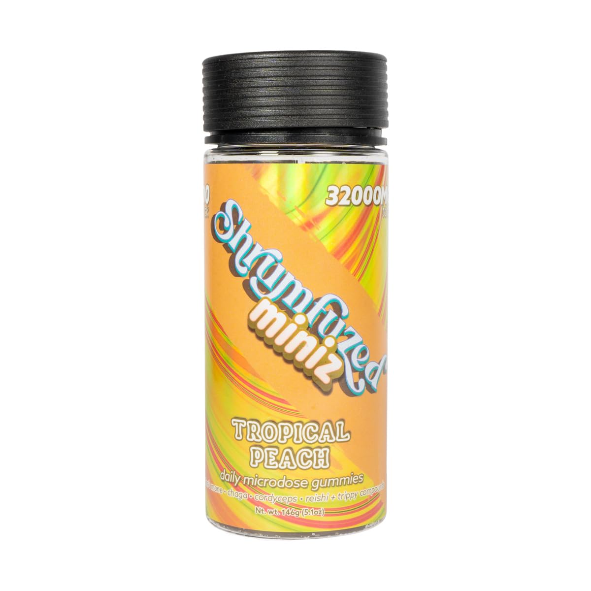 Shrumfuzed Miniz tropical peach bottle with convenient daily nootropic gummies