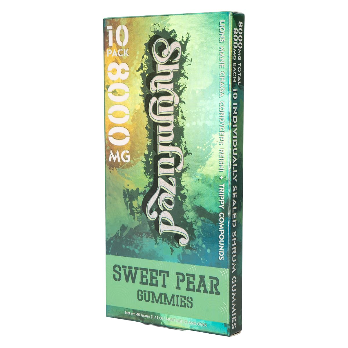Shrumfuzed gummy dosage card close-up highlighting precise safety packaging.