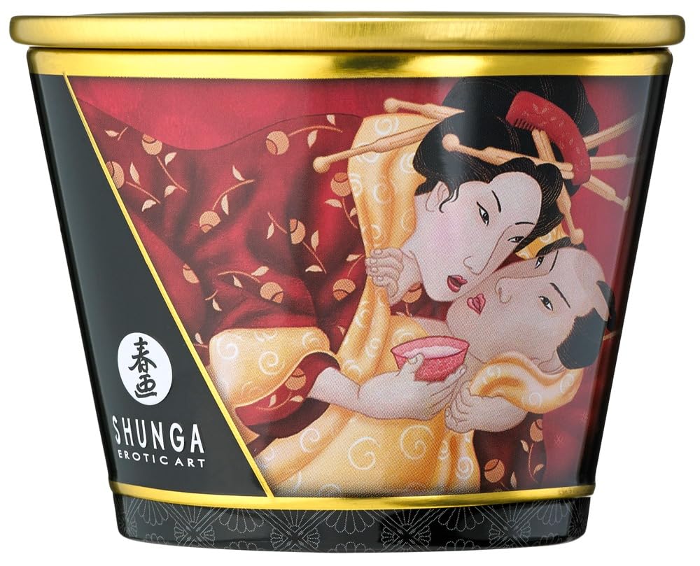 Shunga massage candle oil nourishes skin, leaving it soft and silky