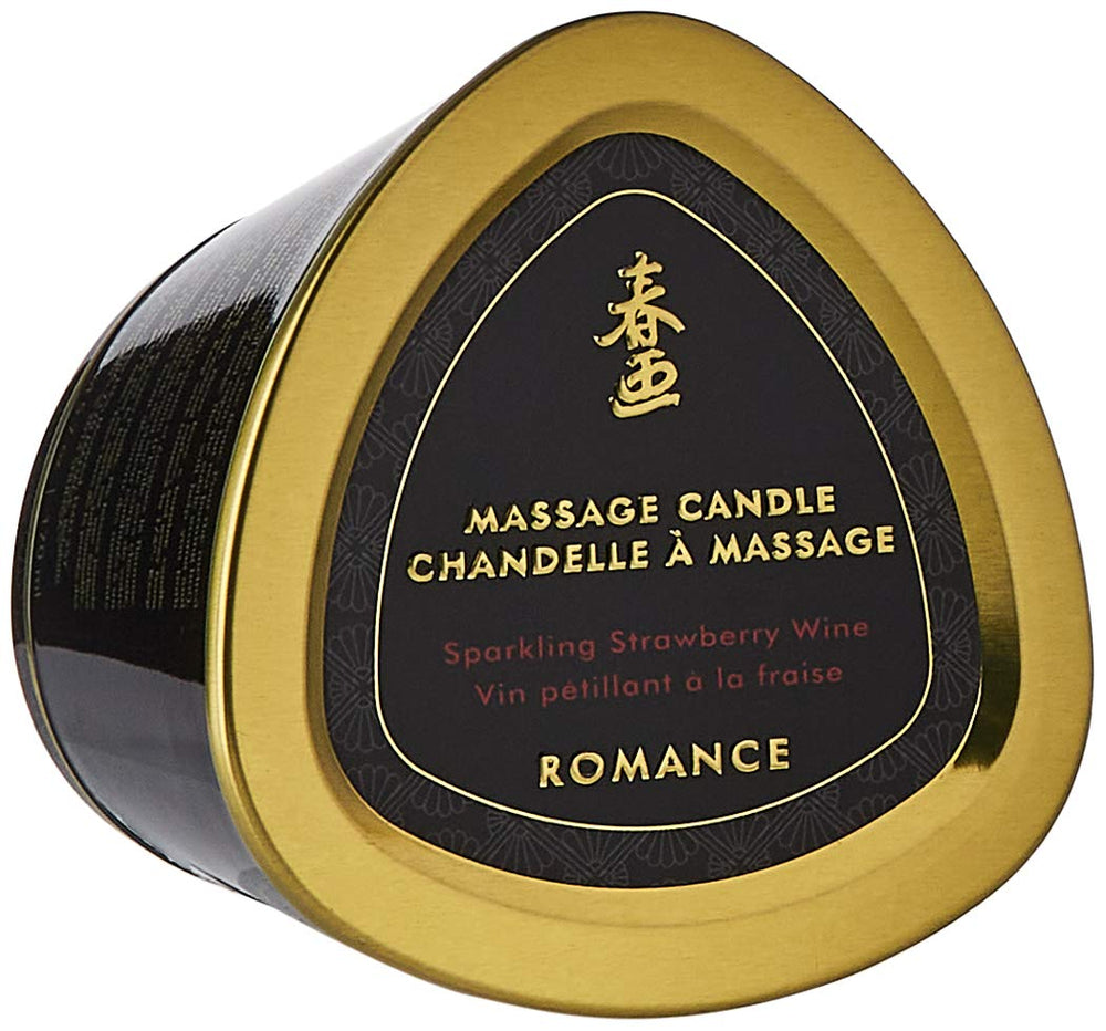 Shunga massage candle Sparkling Strawberry Wine in an elegant tin creates romance