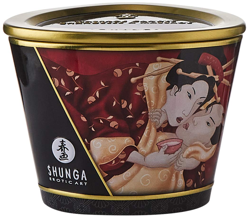 Shunga massage candle glows and pours warm oil for a soothing massage