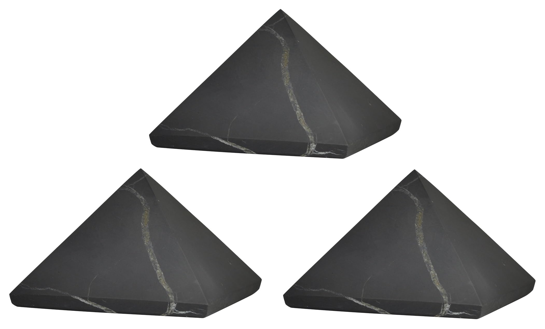 Shungite World 60mm desktop pyramid for energy balance beside electronics