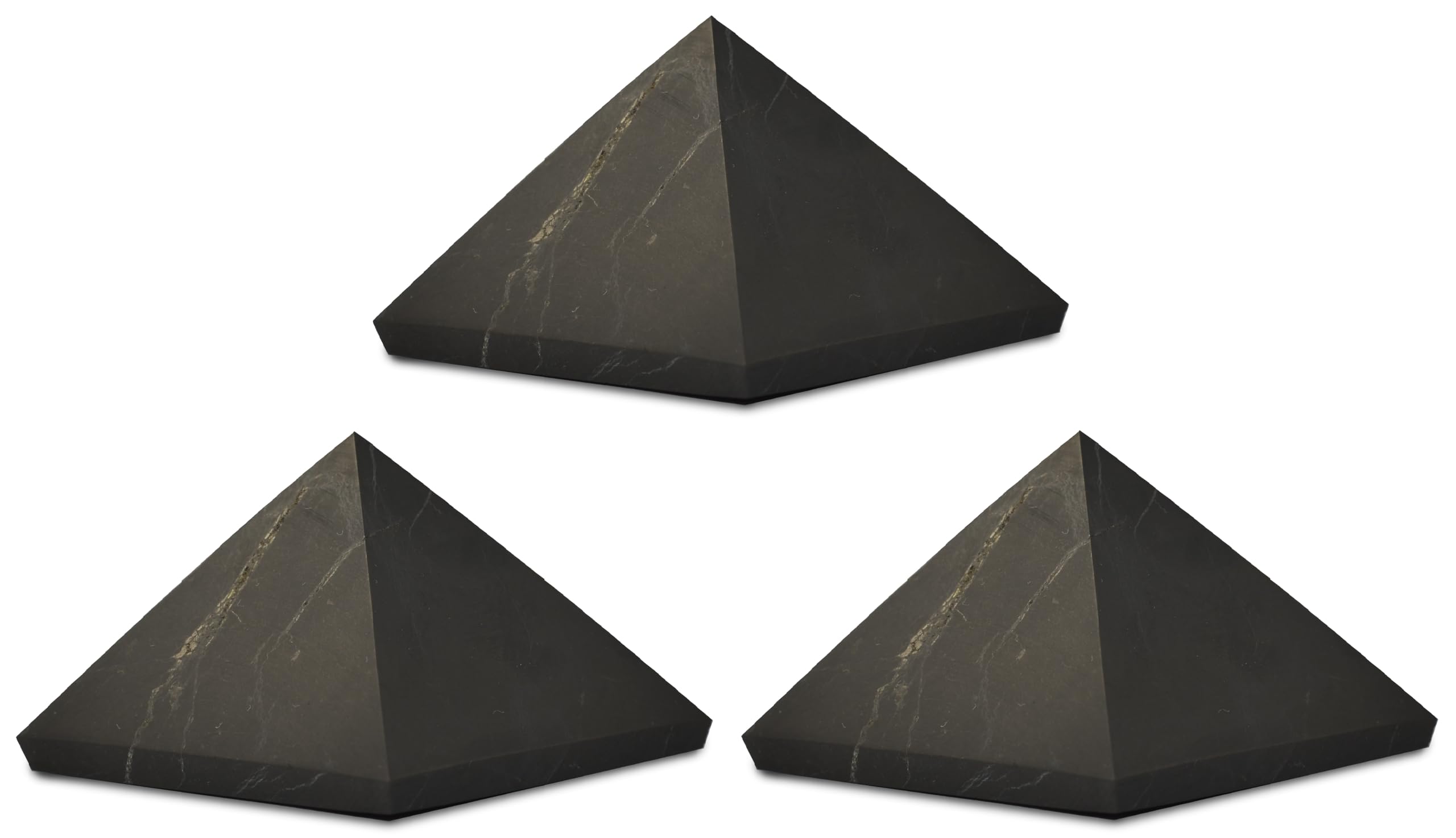 Shungite World 3 pcs authentic shungite pyramid unpolished 50mm promotes space energy balance