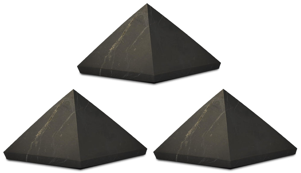 Shungite World 3 pcs authentic shungite pyramid unpolished 50mm promotes space energy balance