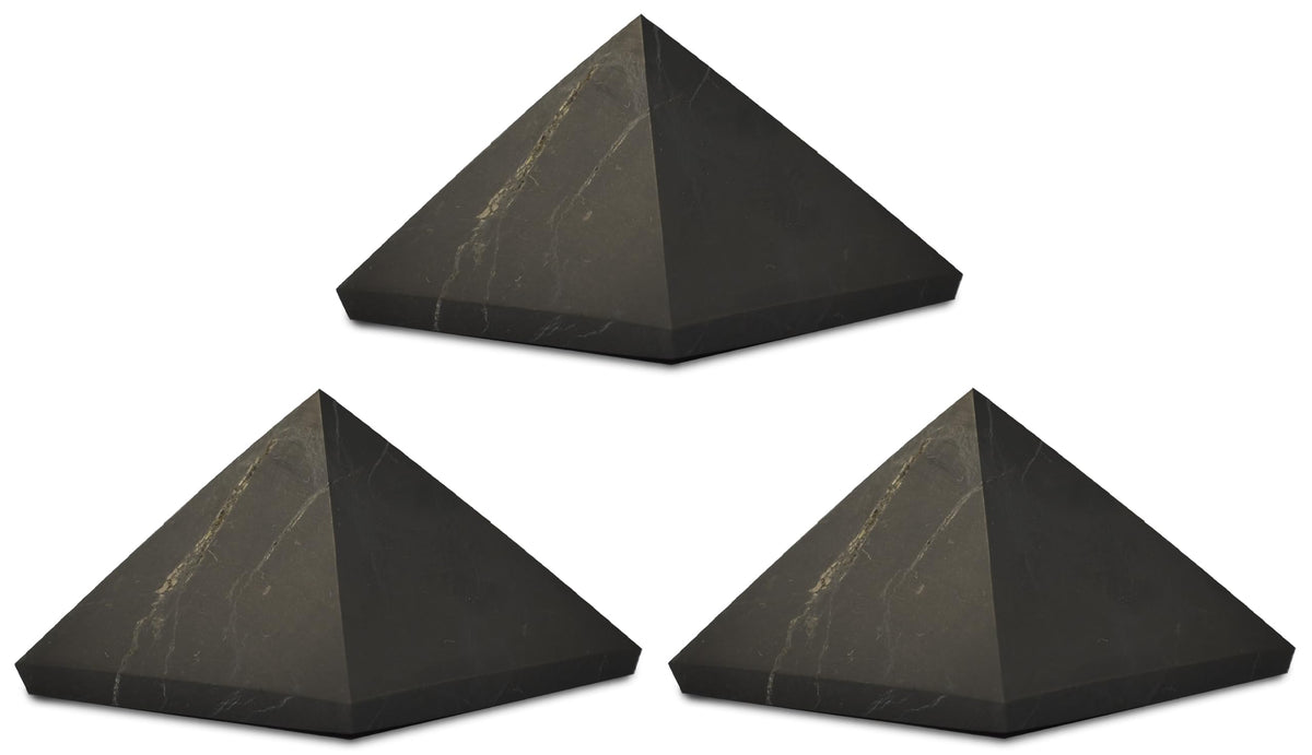 Shungite World 3 pcs authentic shungite pyramid unpolished 50mm promotes space energy balance