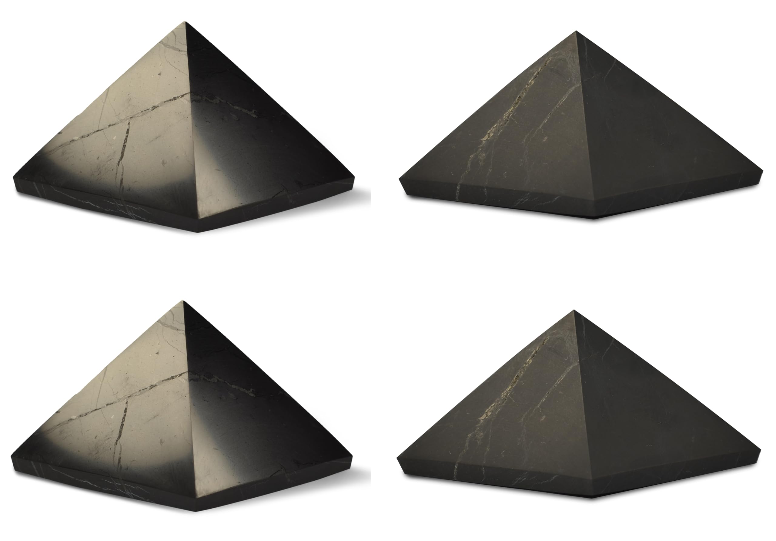 Shungite World 4pcs pyramids polished 50 mm set lends sleek energy balance in any space.