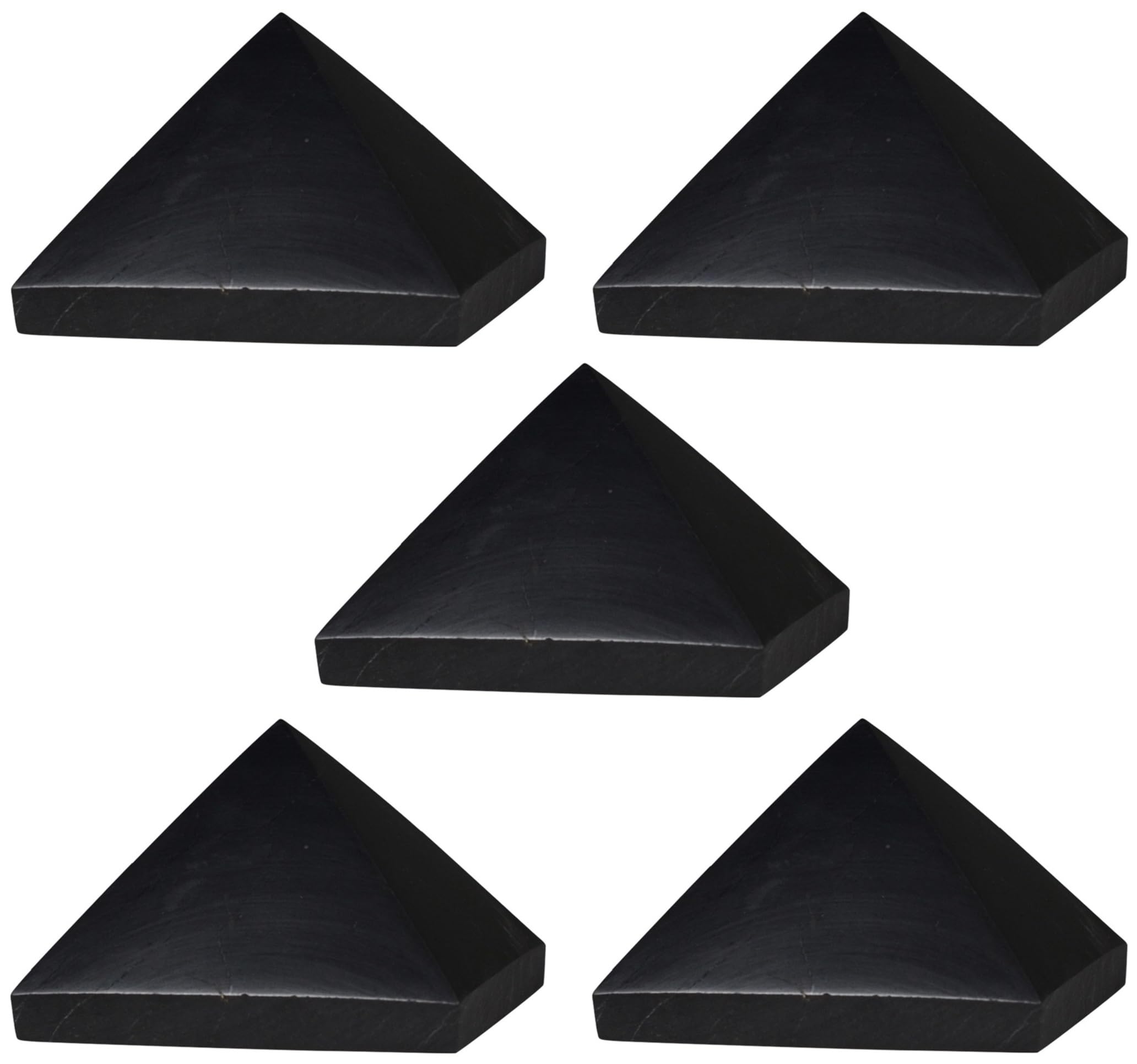 Shungite World 5pcs pyramid 40mm: grounding energy for desk and meditation.