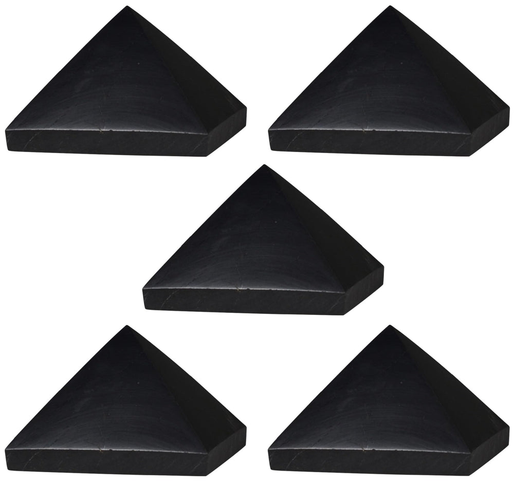 Shungite World 5pcs pyramid 40mm: grounding energy for desk and meditation.