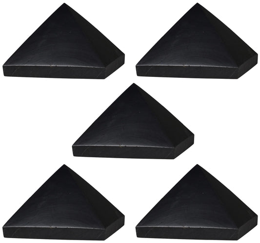 Shungite World 5pcs pyramid 40mm: grounding energy for desk and meditation.