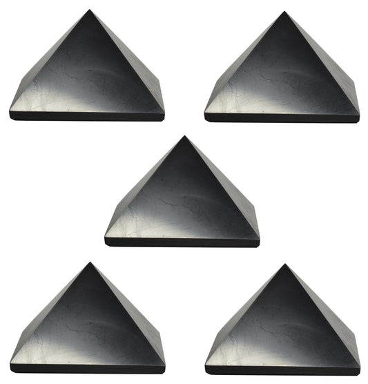 Shungite World authentic pyramid 70mm top view emphasizes protective energy balance