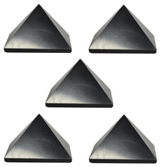 Shungite World authentic pyramid 70mm top view emphasizes protective energy balance
