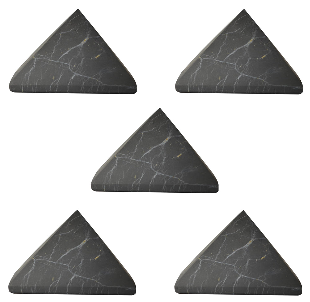 Shungite World authentic pyramid closeup for calm energy and desk protection.