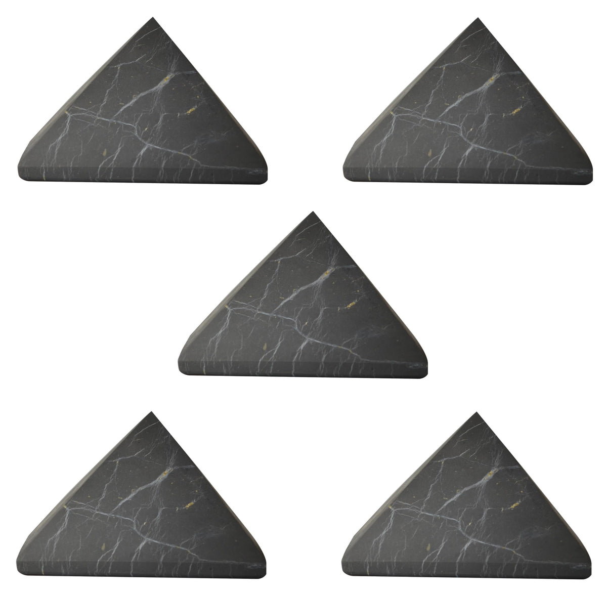 Shungite World authentic pyramid closeup for calm energy and desk protection.