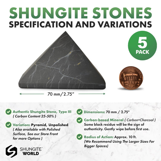 Shungite World authentic pyramid on desk setup promoting focused energy and balance.