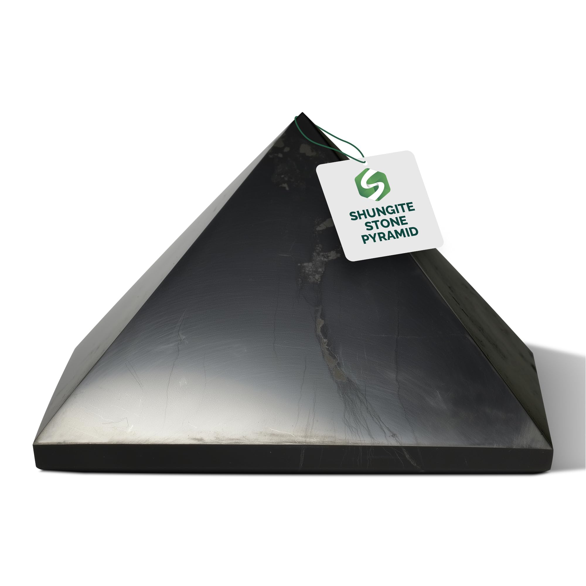 Shungite World 80 mm pyramid side view promotes energy balance at home