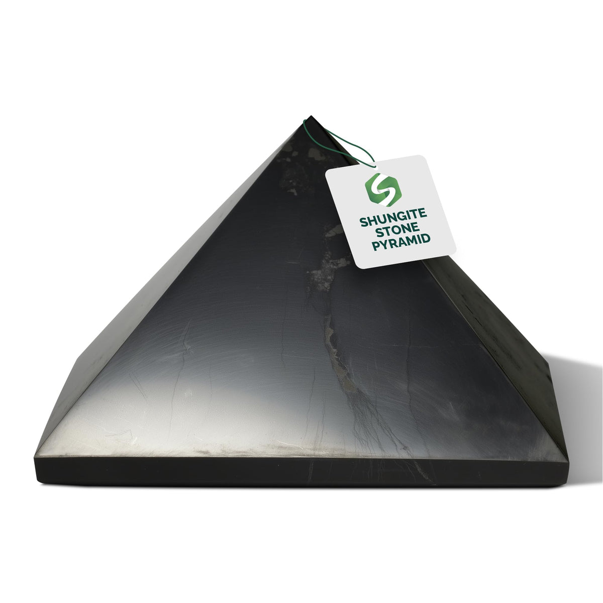 Shungite World 80 mm pyramid side view promotes energy balance at home
