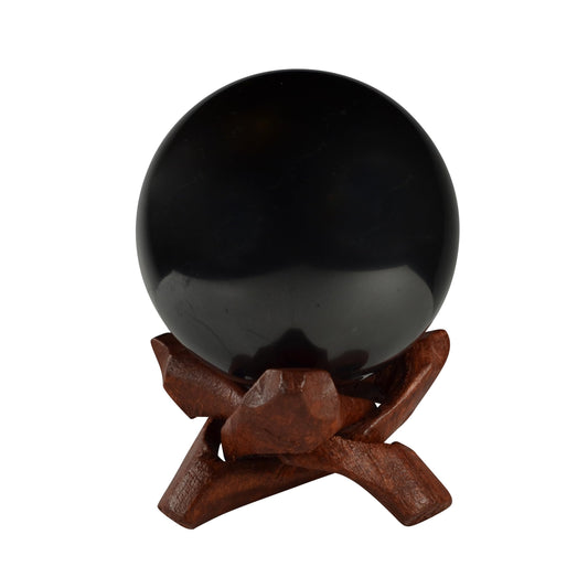 Shungite World authentic 60mm sphere with stand on desk for grounding and focus