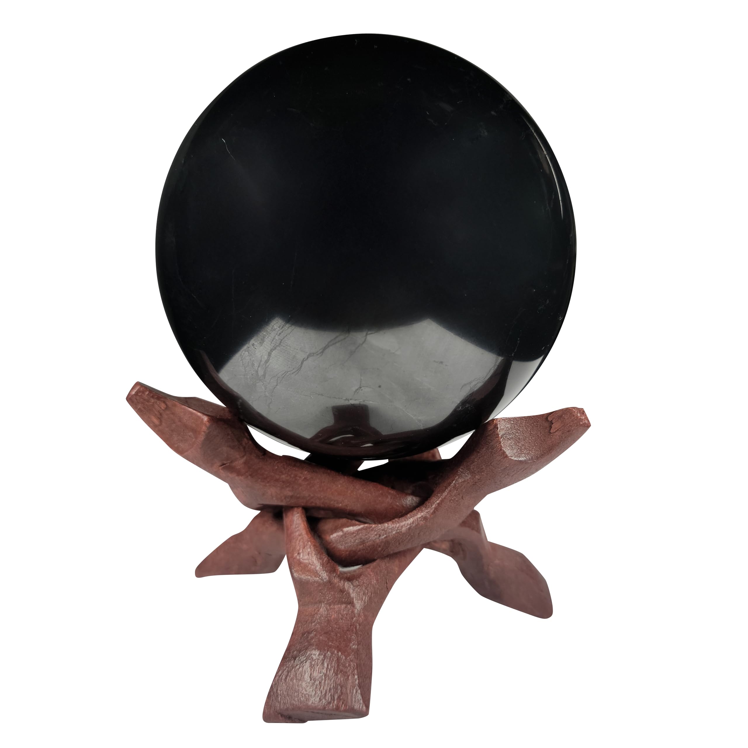 Shungite World authentic shungite sphere 90mm on display, promoting grounding and mindful decor