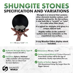 Shungite World sphere with stand, polished centerpiece for energy balance and quiet focus