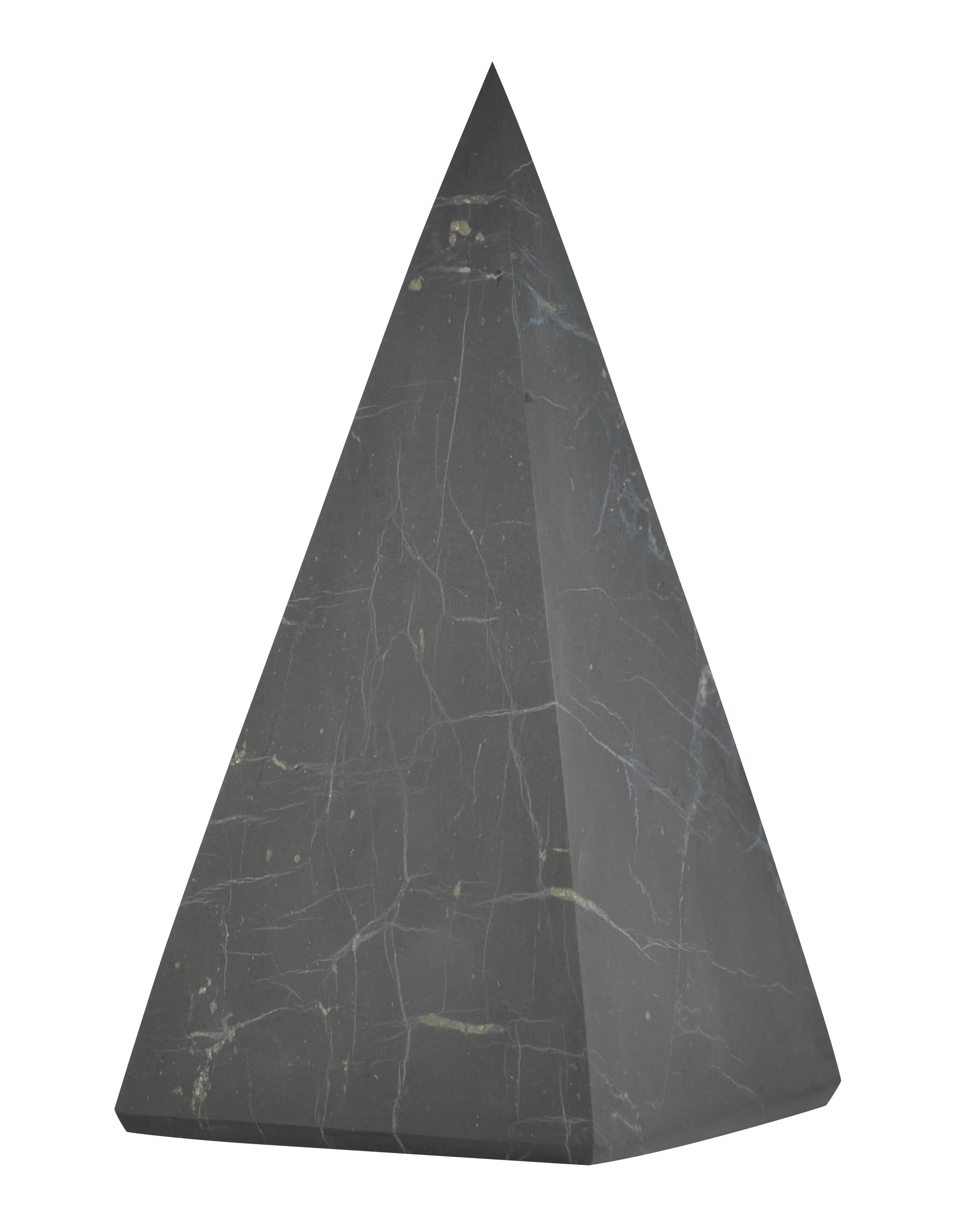 Shungite World authentic tall pyramid side view for energy balance in home or office