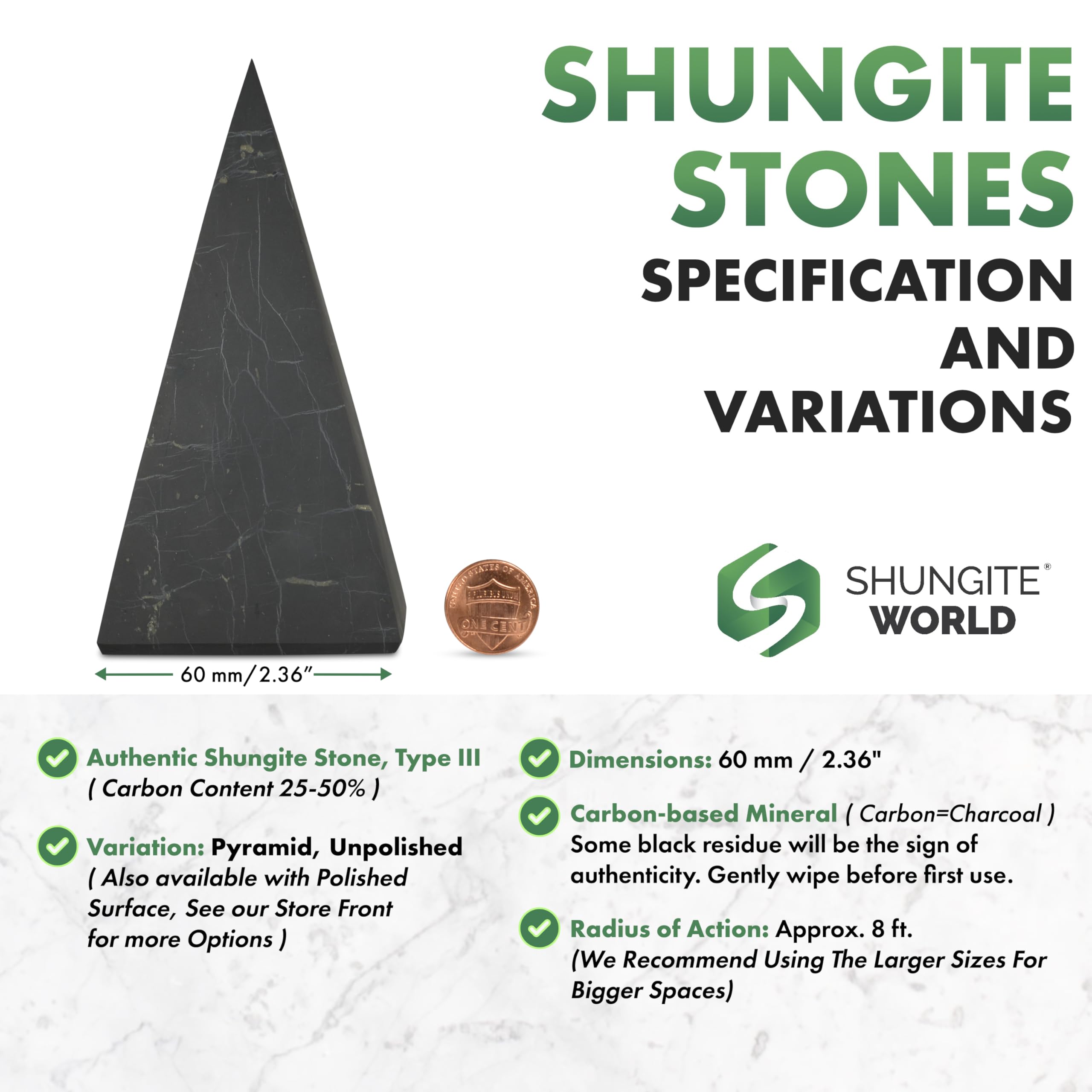 Shungite World authentic tall pyramid top view complements calm décor and grounding routines