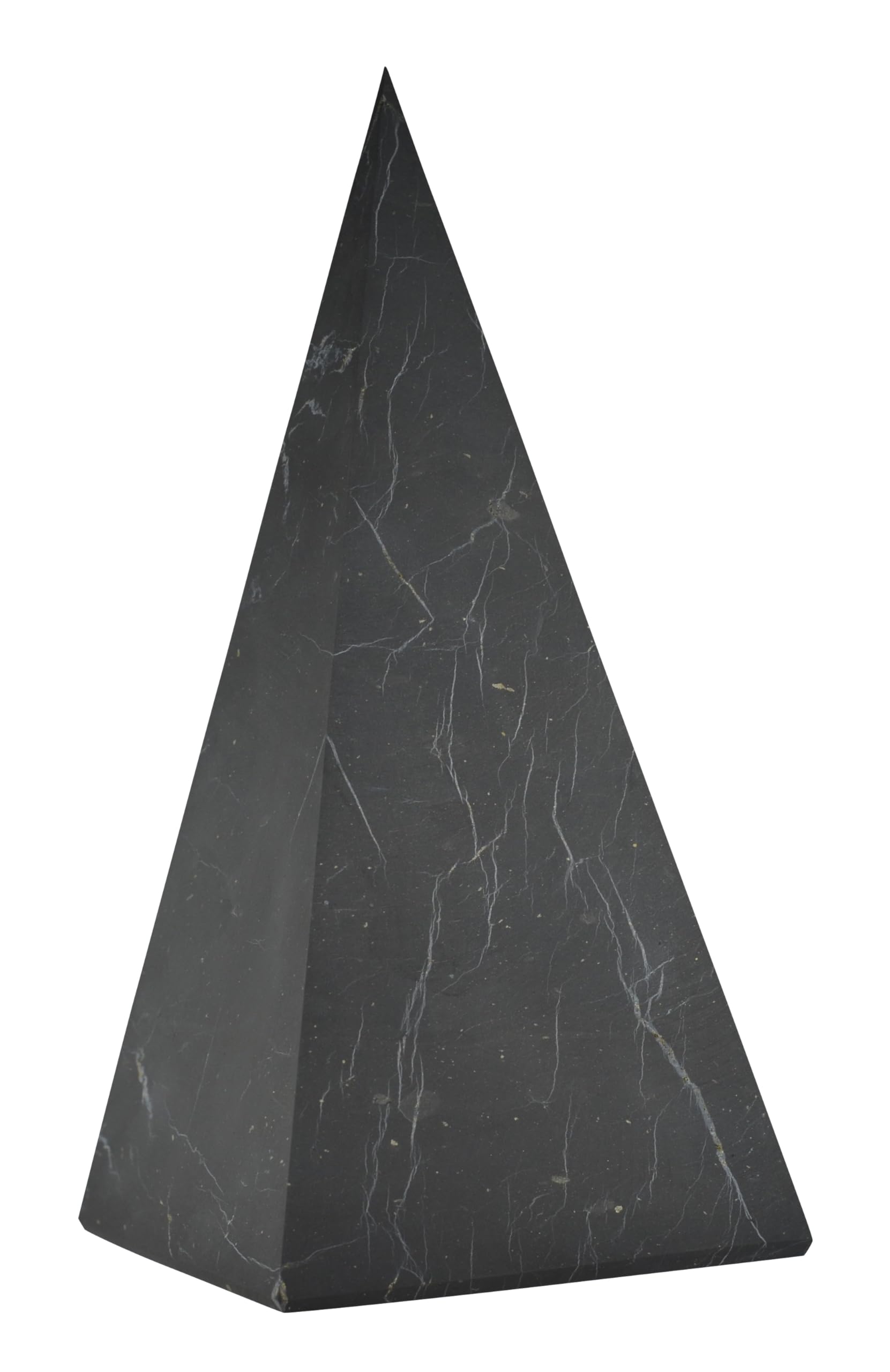 Shungite World authentic tall pyramid close-up shows natural texture for calming space