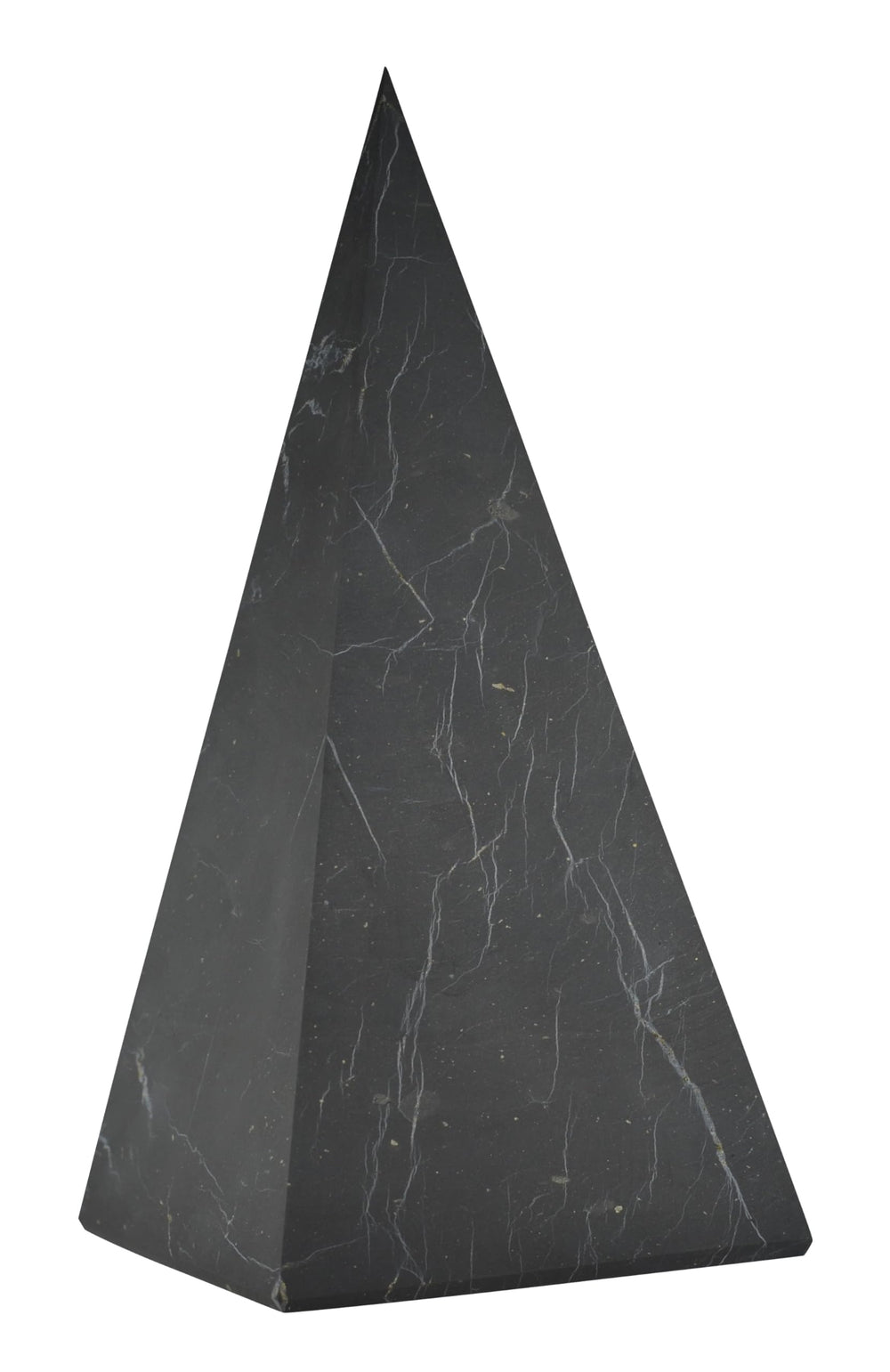 Shungite World authentic tall pyramid close-up shows natural texture for calming space