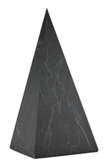 Shungite World authentic tall pyramid close-up shows natural texture for calming space