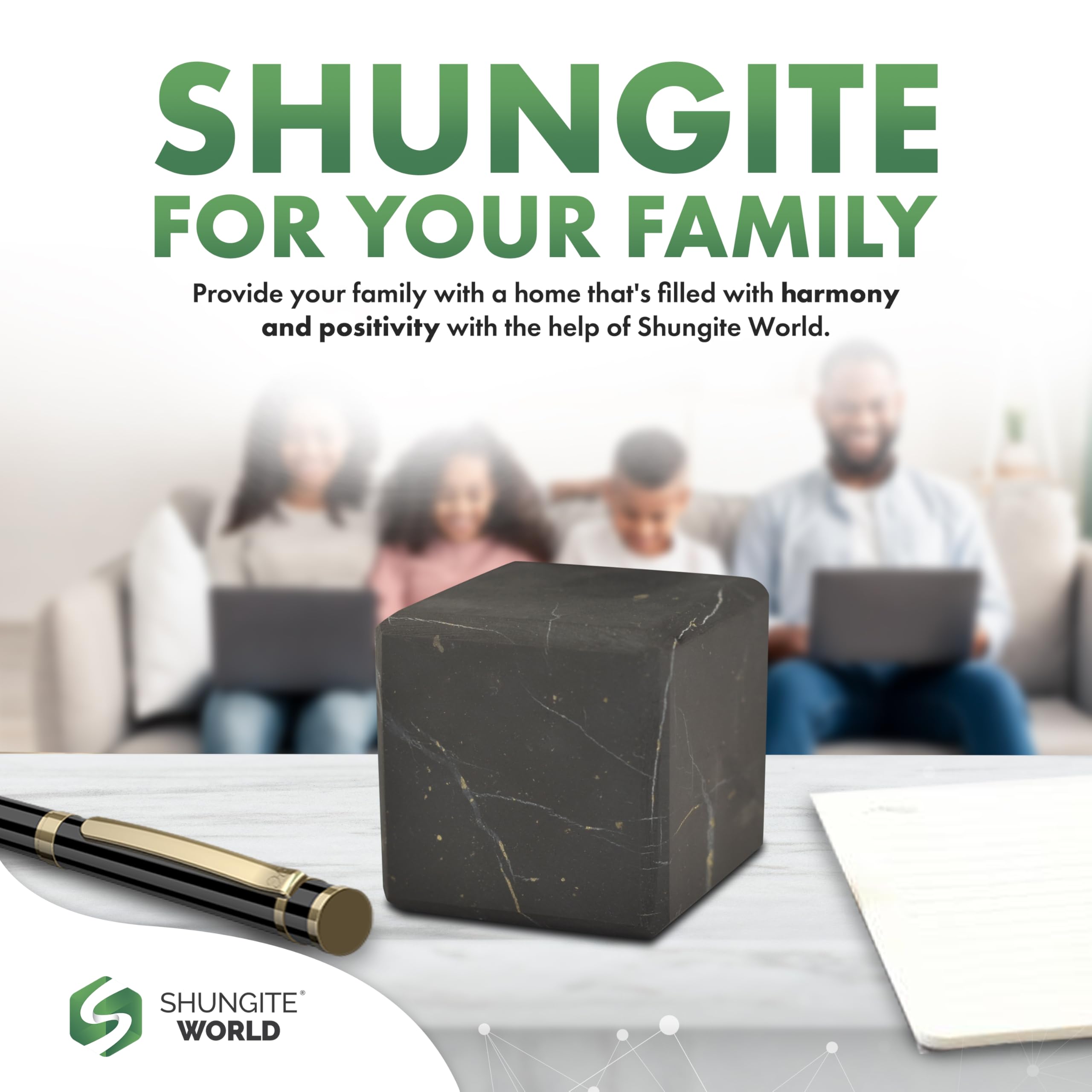 Shungite World decorative arrangement of cubes for calm energy.
