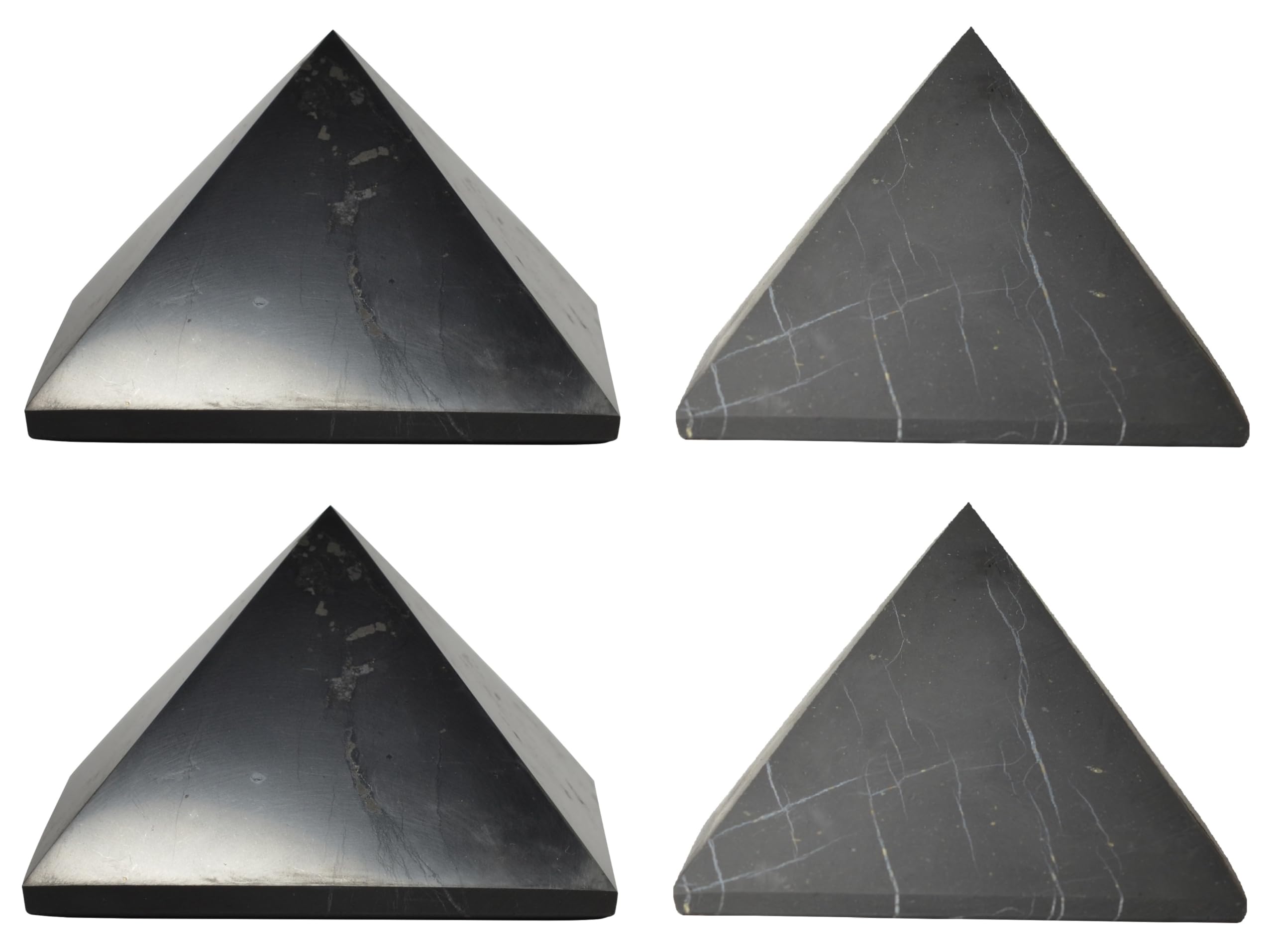 Shungite World four pyramids polished and unpolished set, ideal for energy balance.
