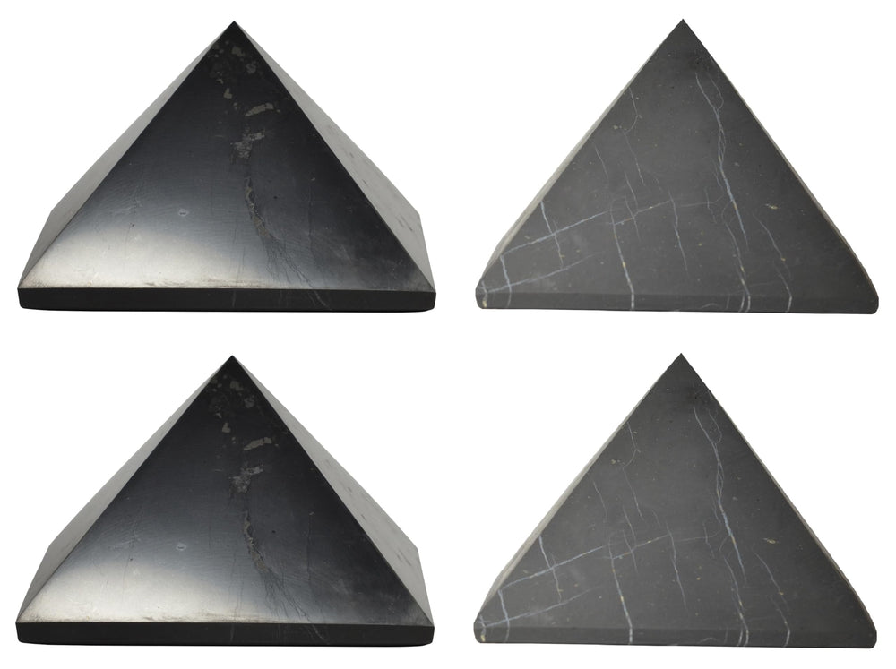 Shungite World four pyramids polished and unpolished set, ideal for energy balance.