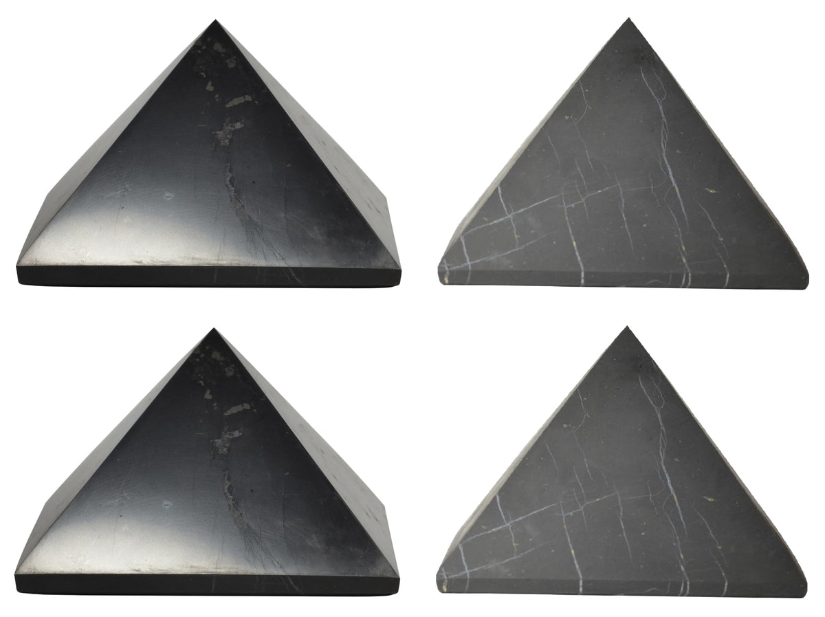 Shungite World four pyramids polished and unpolished set, ideal for energy balance.