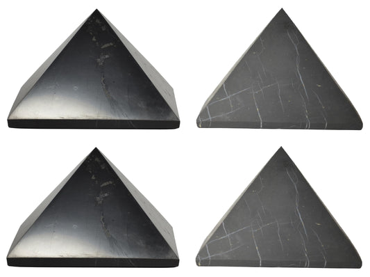 Shungite World four pyramids polished and unpolished set, ideal for energy balance.