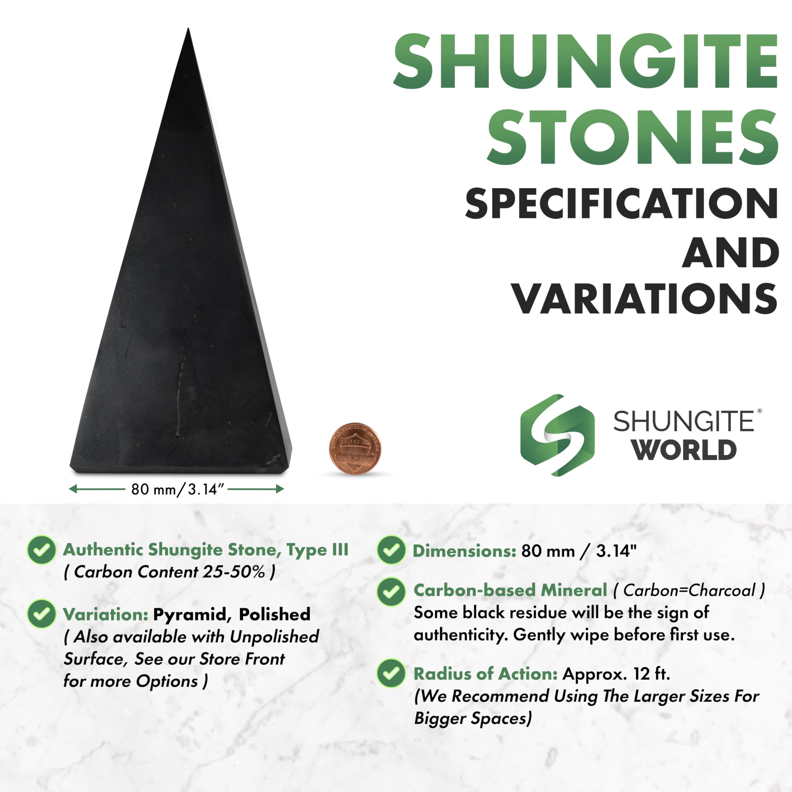 Shungite World natural black shungite pyramid chakra focus and grounding
